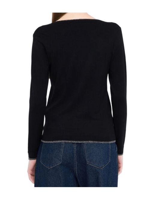 Maglia da donna in misto viscosa e lurex, scollo a V, colore nero LIU JO | MF5227-MS49I22222